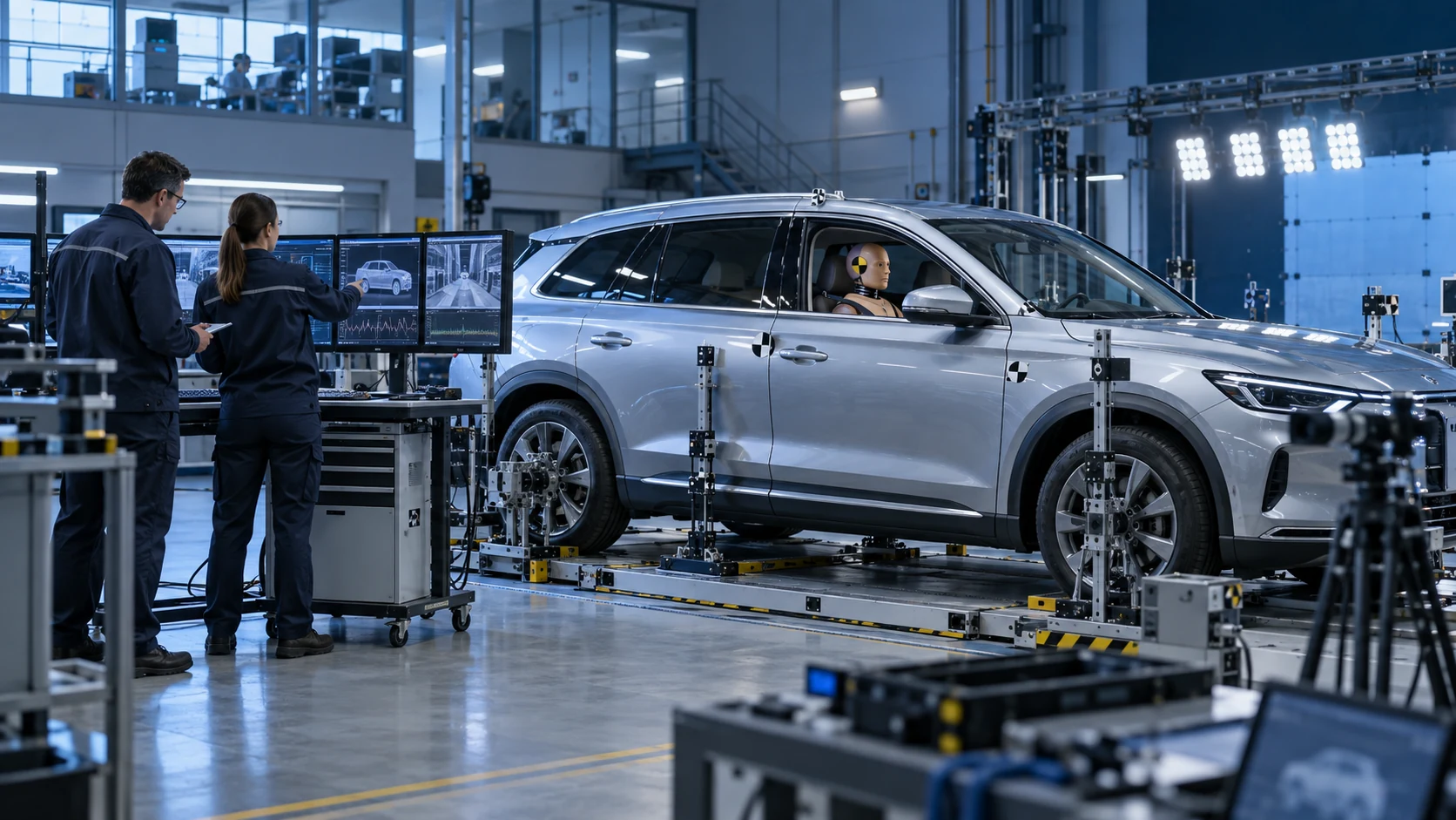 Conceptual instrumented vehicle safety laboratory with engineers